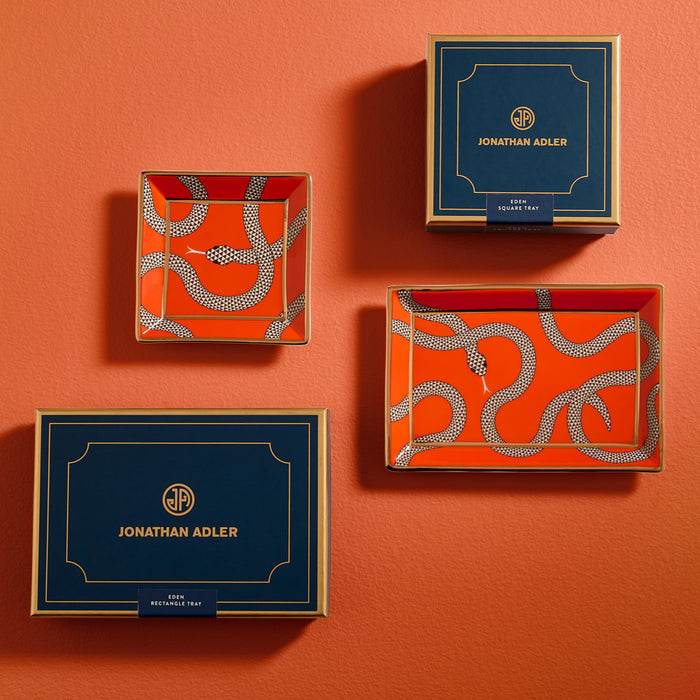eden rectangle tray porcelain orange - styled view