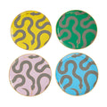 Four decorative plates with snake patterns on a white background