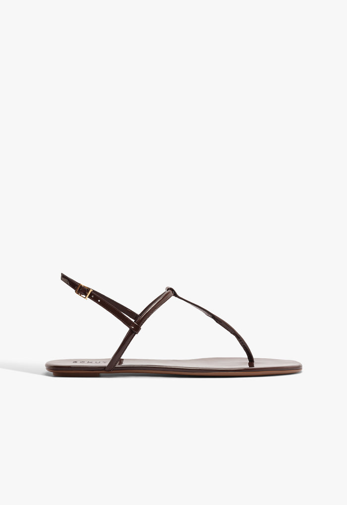 Elsha Flat Sandal 5 Root Brown Patent Synthetic - Schutz Shoes
