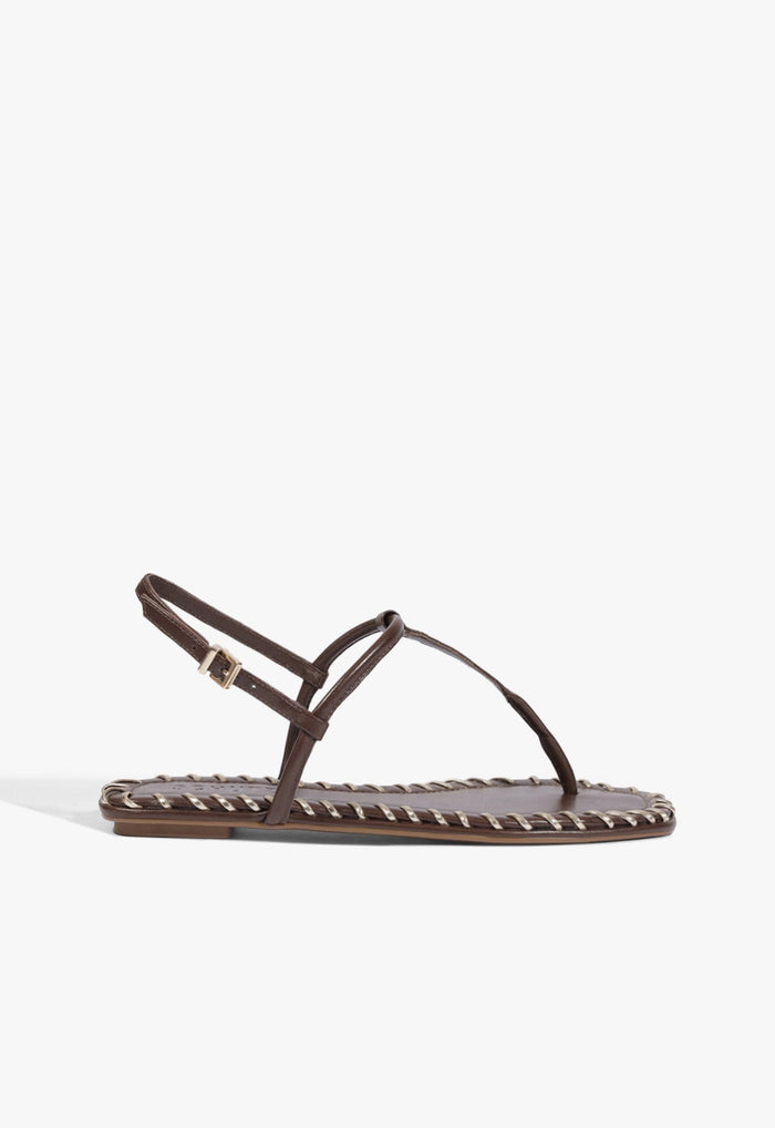 Elsha Sewing Leather Sandal 5 Chestnut Brown Leather - Schutz Shoes