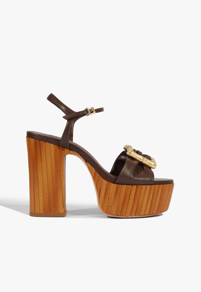 Enola Bamboo Leather Platform Sandal 5 Root Brown Leather - Schutz Shoes