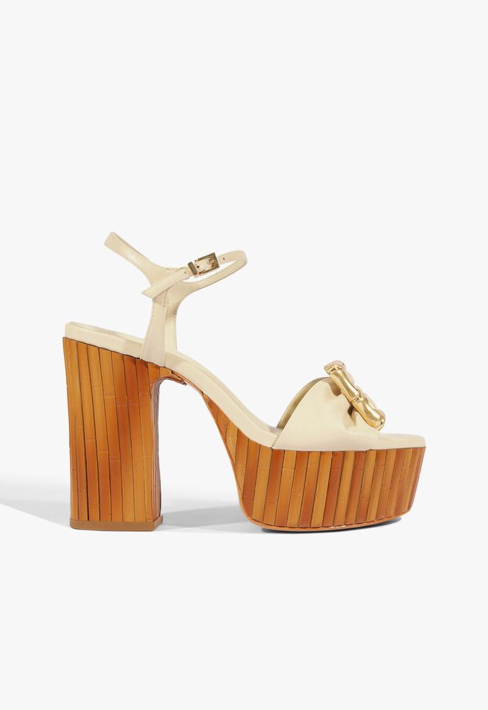 Enola Bamboo Leather Platform Sandal 5 Egg Shell Leather - Schutz Shoes
