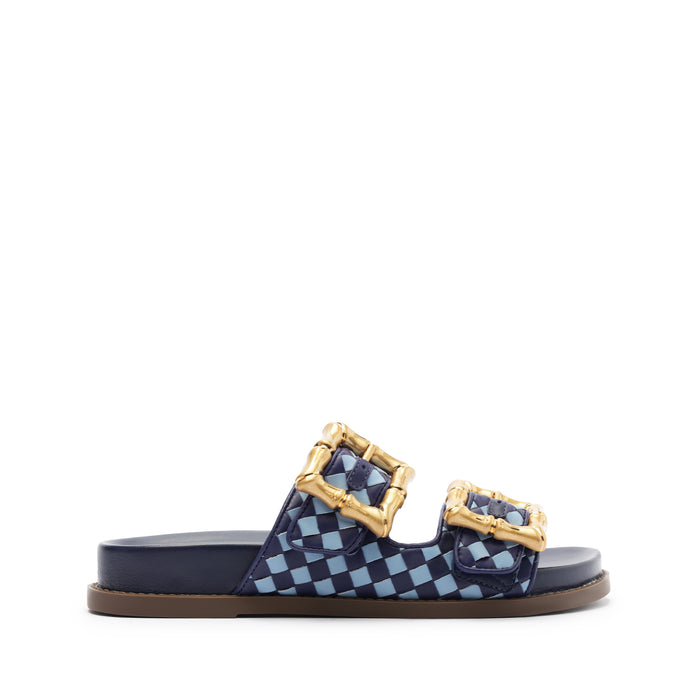 Enola Sporty Woven Leather Sandal 5 Blue Atanado Leather - Schutz Shoes