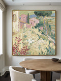 Hand-Painted Mediterranean Landscape Canvas Art With Green Hills And Yellow Sunlight