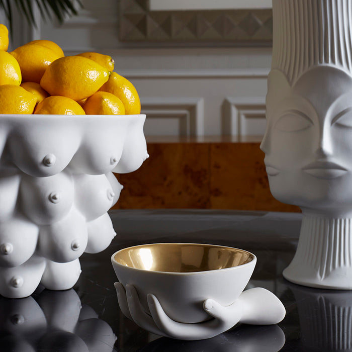 eve accent bowl porcelain white interior gold - side view 1