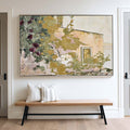 Abstract Floral Landscape Canvas Painting With Beige And Green Tones For Modern Walls