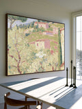Impressionist Style Rustic Village Wall Art In Pink And Green For Living Room