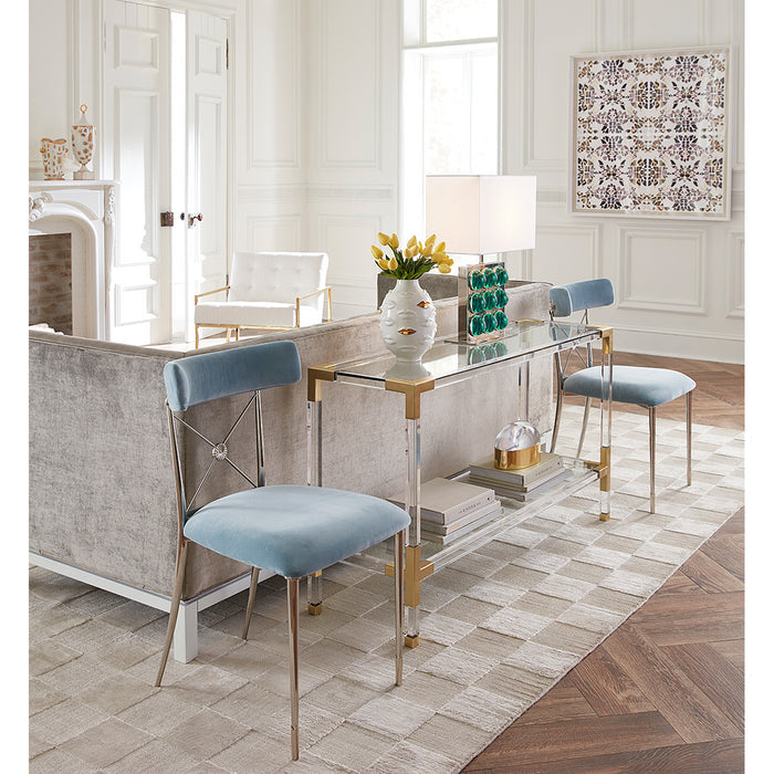gilded gala round vase jacques console rider dining chairs living room - styled view