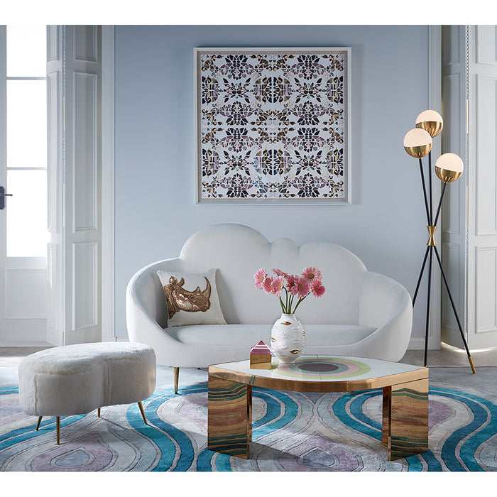 gilded gala round vase harlequin eye cocktail table ether cloud settee living room - styled view
