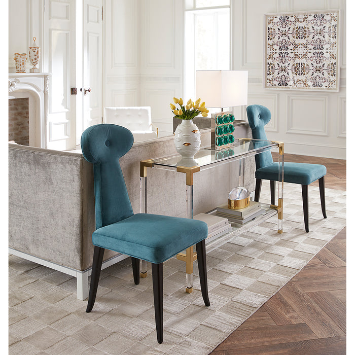 gilded gala round vase jacques console vera dining chairs living room - styled view