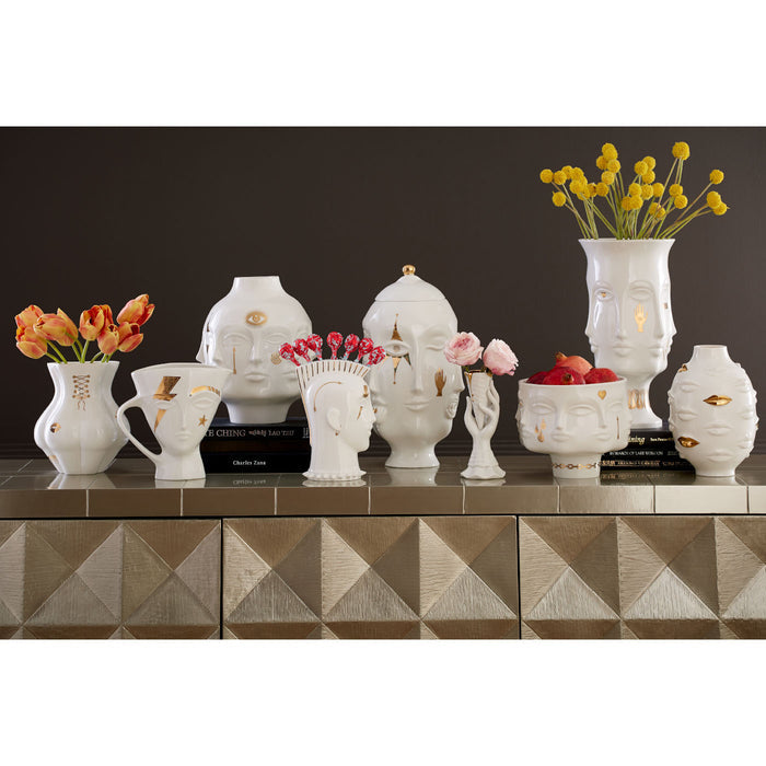 gilded i-scream vase duo with flowers - styled view