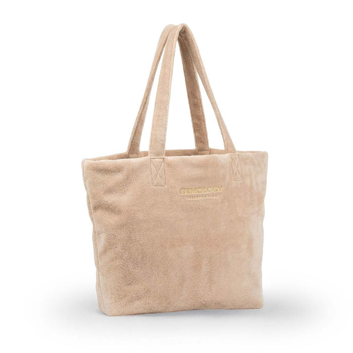 Sac de plage beige Gemology en matière effet peau de pêche avec logo brodé, format 40x40cm