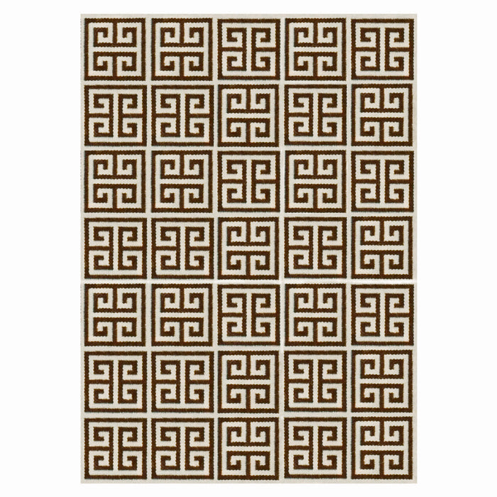 greek key reversible peruvian flat weave rug brown 8x10 - front view