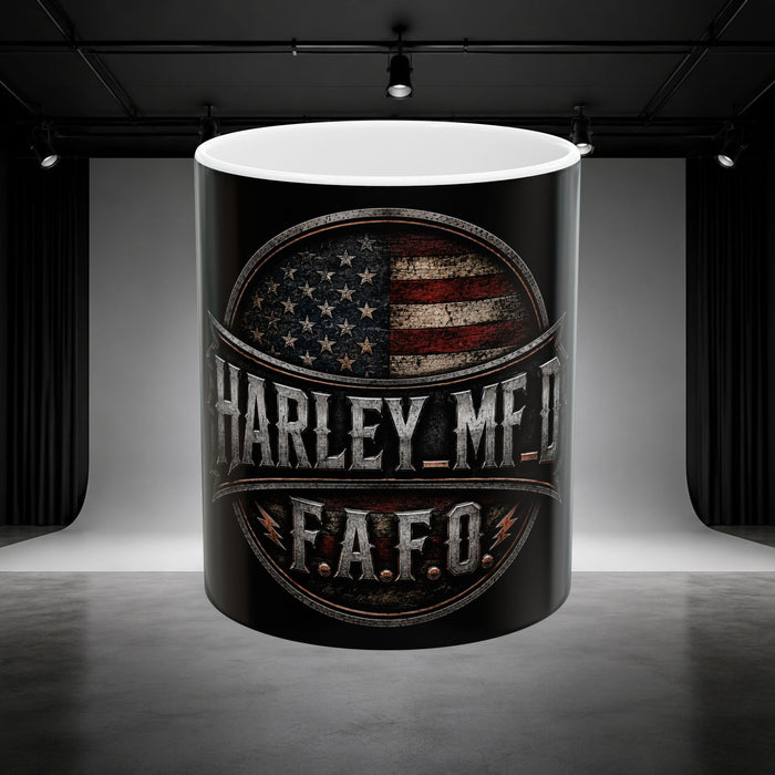 Harley Metal Flag Ceramic Mug – American Biker F.A.F.O. Coffee Cup (11oz/15oz)