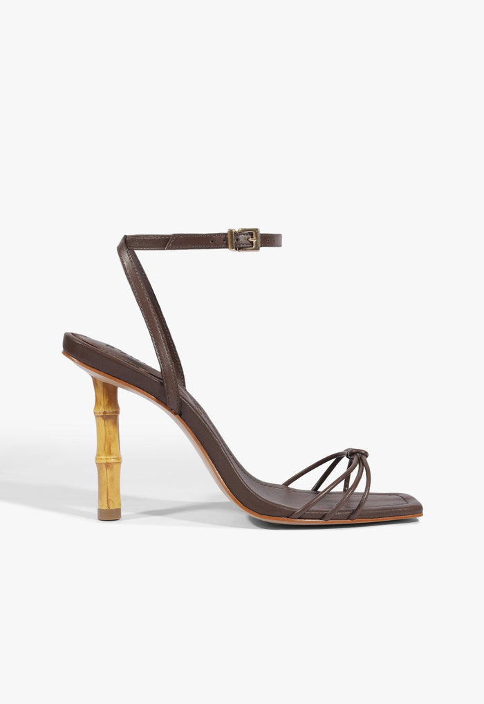 Haven Bamboo Leather Stiletto Sandal 5 Root Brown Leather - Schutz Shoes