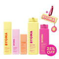 BYOMA Head to Toe Refresh bundle with five skincare products, a BYOMA luggage tag, and a "25% off" badge.