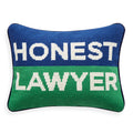 Jet Set Needlepoint Pillow Honest Lawyer - styled view