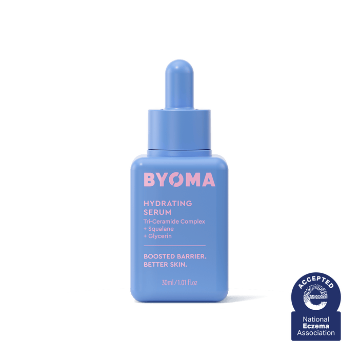 A BYOMA Clarifying Serum refill bottle in mint gree.
