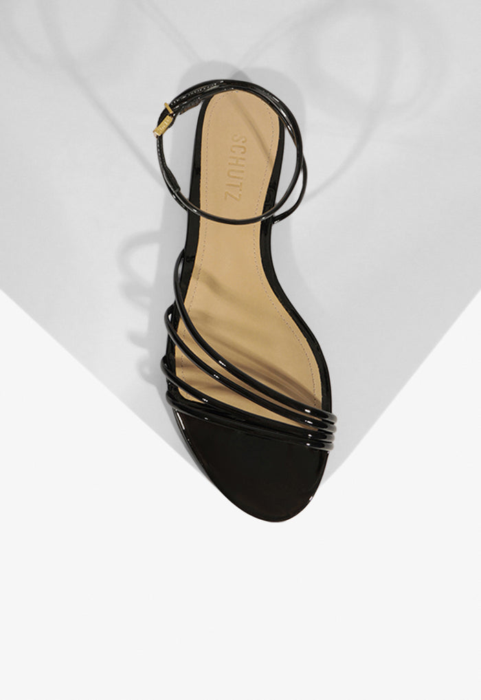 Inez Black Leather Flat Sandal - Schutz Shoes