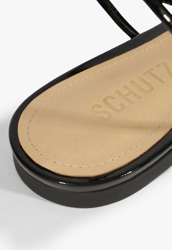 Inez Black Leather Flat Sandal - Schutz Shoes
