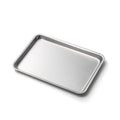 Angled view of 360 Stainless Steel Jelly Roll Pan showcasing nearly 1 inch raised lip on white background