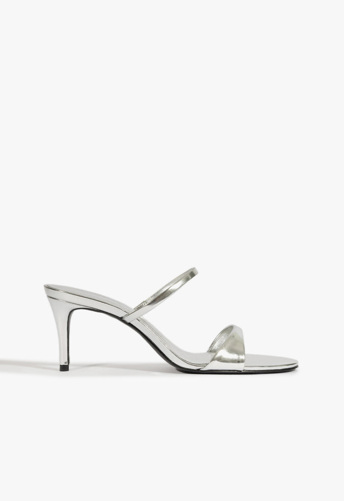 Jessica Mid Mule Leather Sandal 5 Silver Metallic - Schutz Shoes