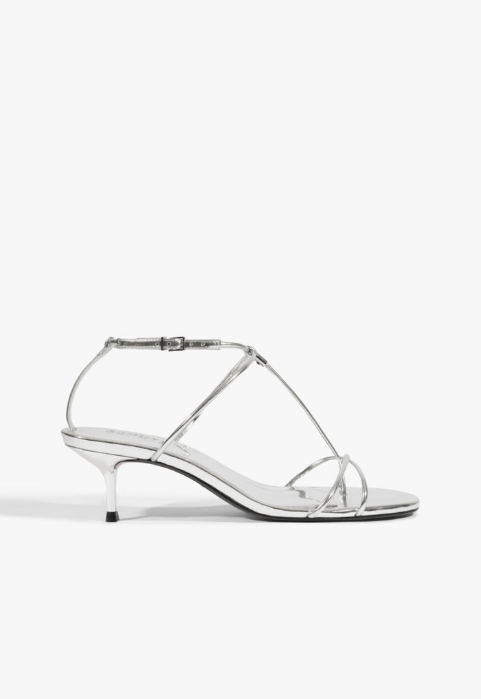 Jules Mid Metallic Leather Sandal 5 Silver Metallic - Schutz Shoes