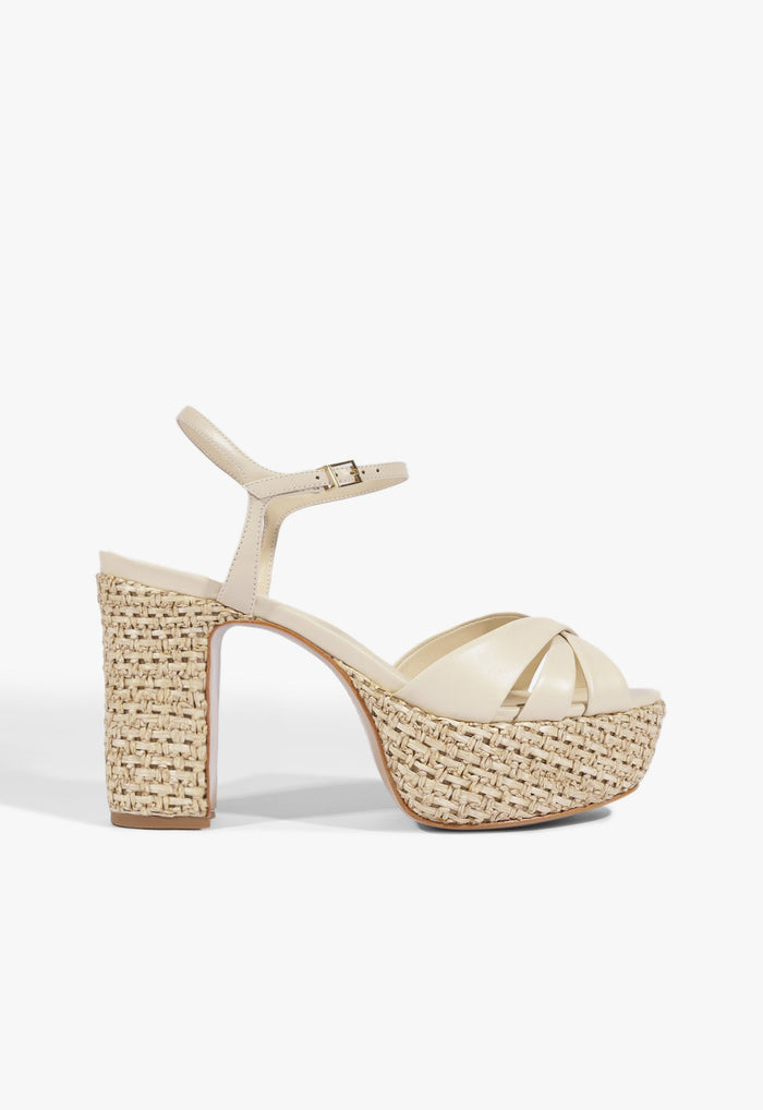 Keefa Raffia Platform Sandal 5 Egg Shell Leather - Schutz Shoes