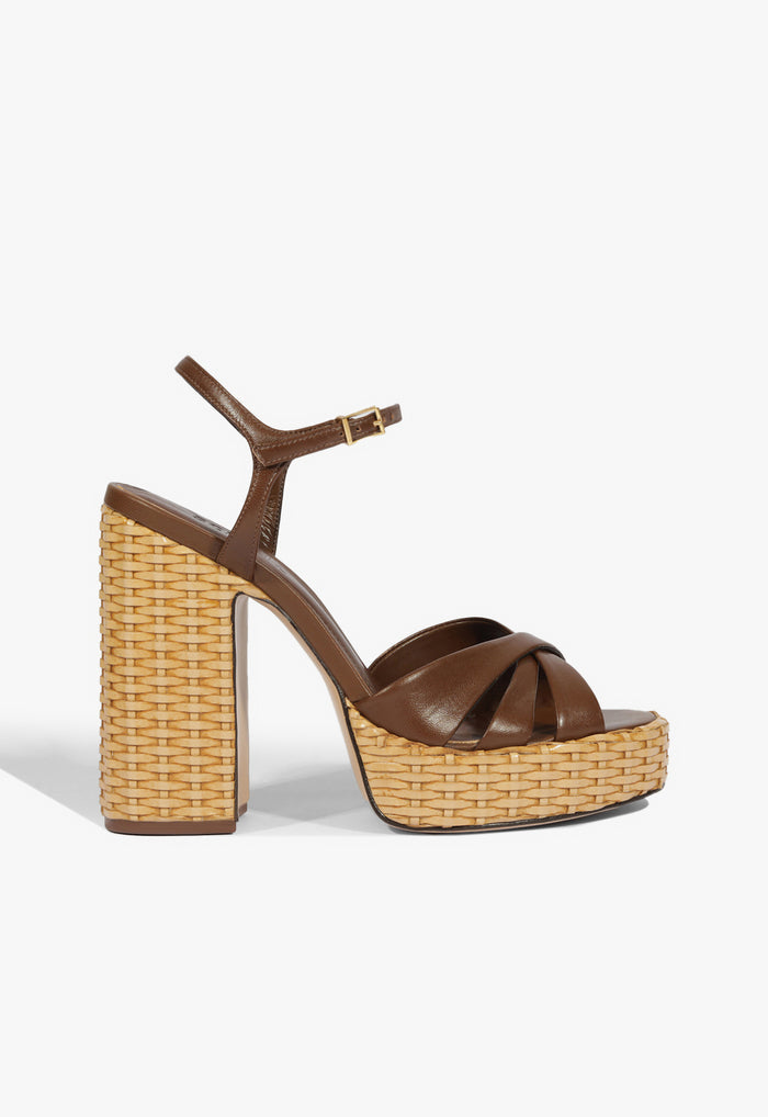 Keefa Straw Sandal 5 Brown Leather - Schutz Shoes