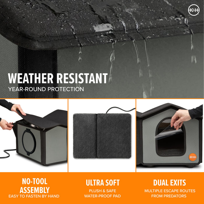 K&H Extra Wide Outdoor Heated Kitty House Gray