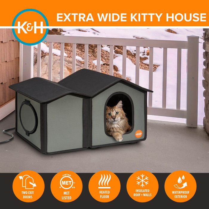 K&H Extra Wide Outdoor Heated Kitty House Gray