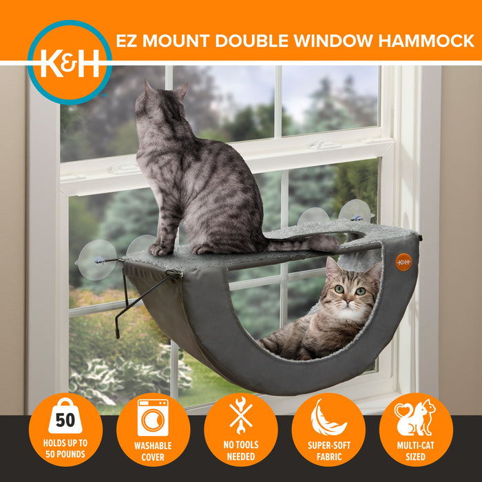 K&H EZ Mount Cat Window Perch Double Level Hammock Kitty Sill Window Bed