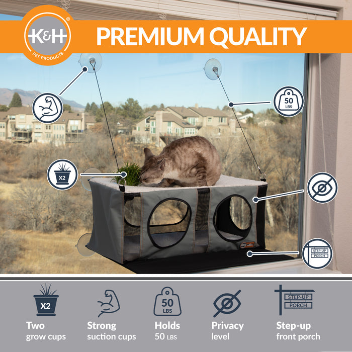 K&H EZ Mount Penthouse Cat Window Perch with Cat Grass Grow Station