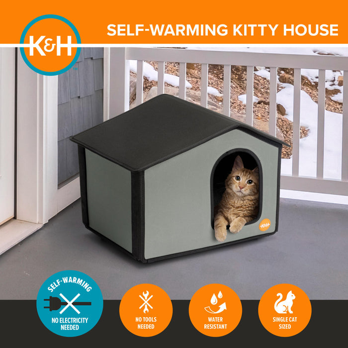 K&H Self-Warming Outdoor Kitty House Gray