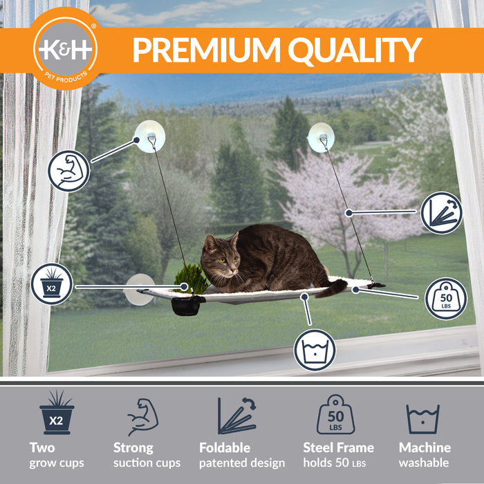 K&H Window Lounger Cat Perch with Cat Grass Grow Station