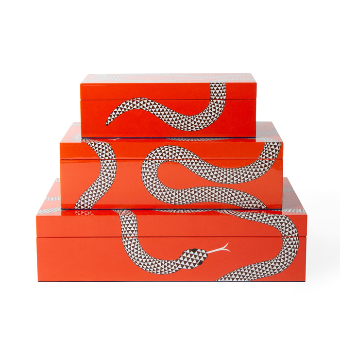 large eden lacquer box orange stacked open - front view