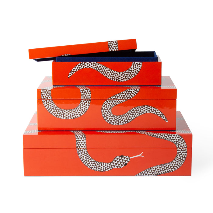 large eden lacquer box orange stacked open - angle view