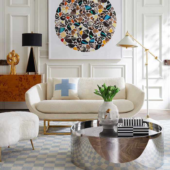op art lacquer boxes stacked alphaville cocktail table beaumont settee living room - styled view