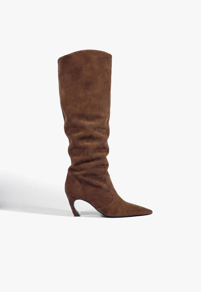 Lexi Mid Slouch Leather Boot 5 Root Brown Suede - Schutz Shoes