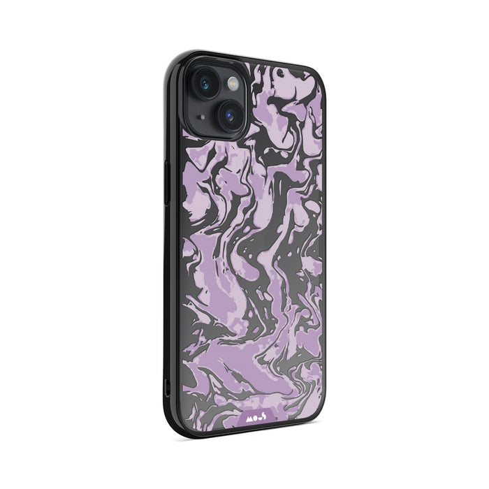 Clear Protective Phone Case Transparent Qi Wireless Charging Marbled Lilac Purple Design | iPhone 14 Plus,iPhone 14,iPhone 15,iPhone 15 Plus