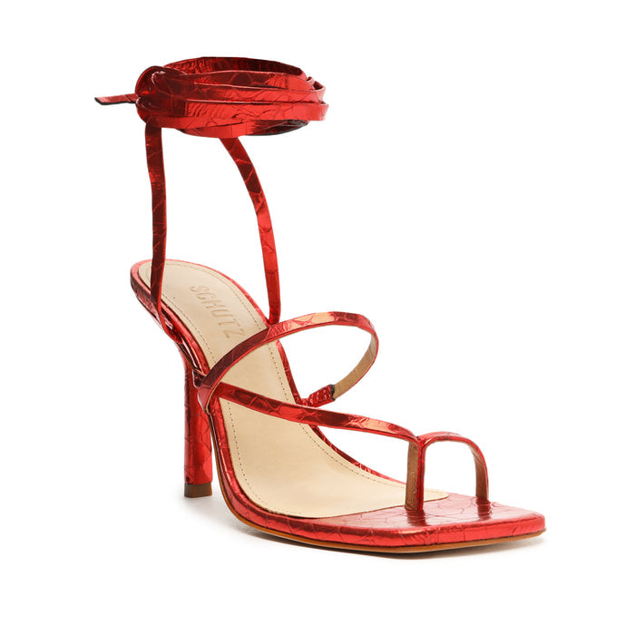 Lily Metallic Crocodile-Embossed Leather Sandal - Schutz Shoes