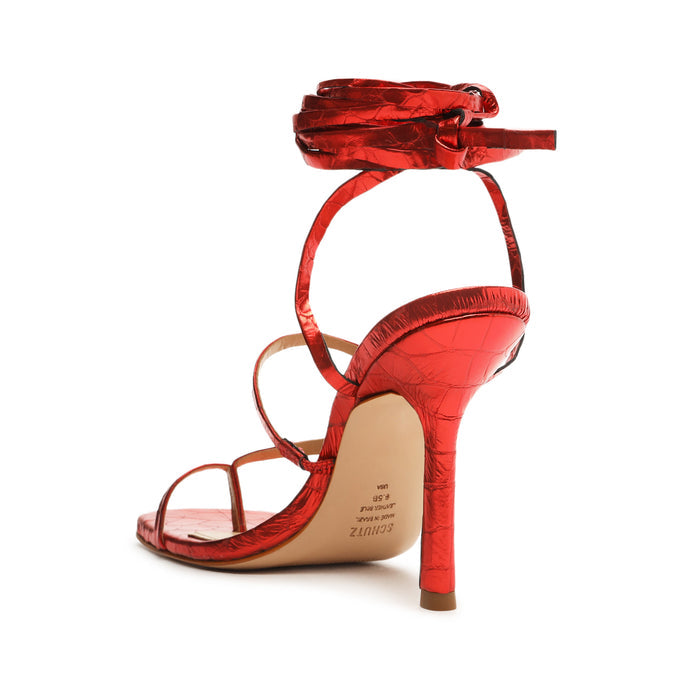 Lily Metallic Crocodile-Embossed Leather Sandal - Schutz Shoes