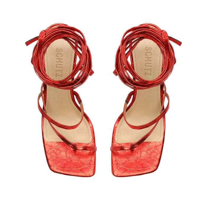 Lily Metallic Crocodile-Embossed Leather Sandal - Schutz Shoes