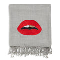 lips embellished throw camel hair wool grey red - front view
