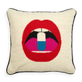 lips full dose needlepoint throw pillow wool red white blue - front view