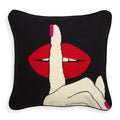 lips hush needlepoint throw pillow wool red white blue - front view