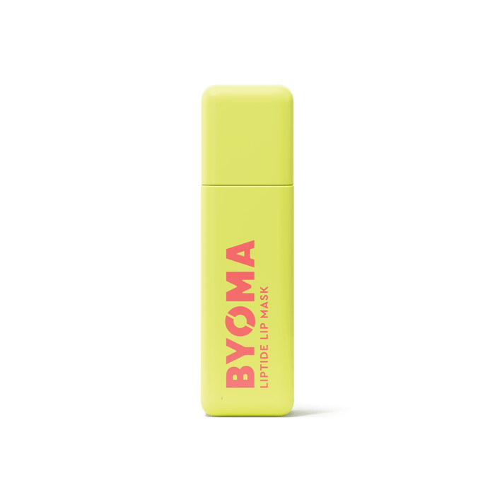 BYOMA Liptide Lip Mask in a sleek yellow bottle.