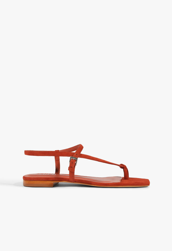 Lisa Suede Flat Sandal 5 Caiena Red Suede - Schutz Shoes