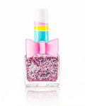 Little Miss Melon nail polish bottle featuring a sparkly mix of rose gold and silver, designed for kids with a juicy melon scent.