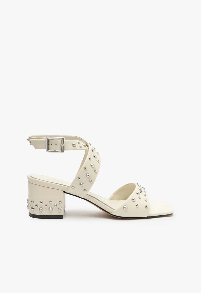 Lizzy Mid Block Leather Sandal 5 Pearl Leather - Schutz Shoes